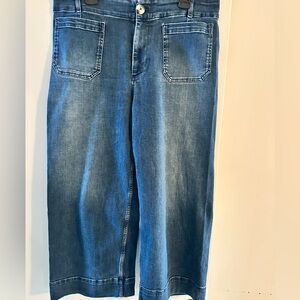 Anthropologie Woman’s Boho Relaxed Blue Patch-Pocket Culotte Jeans